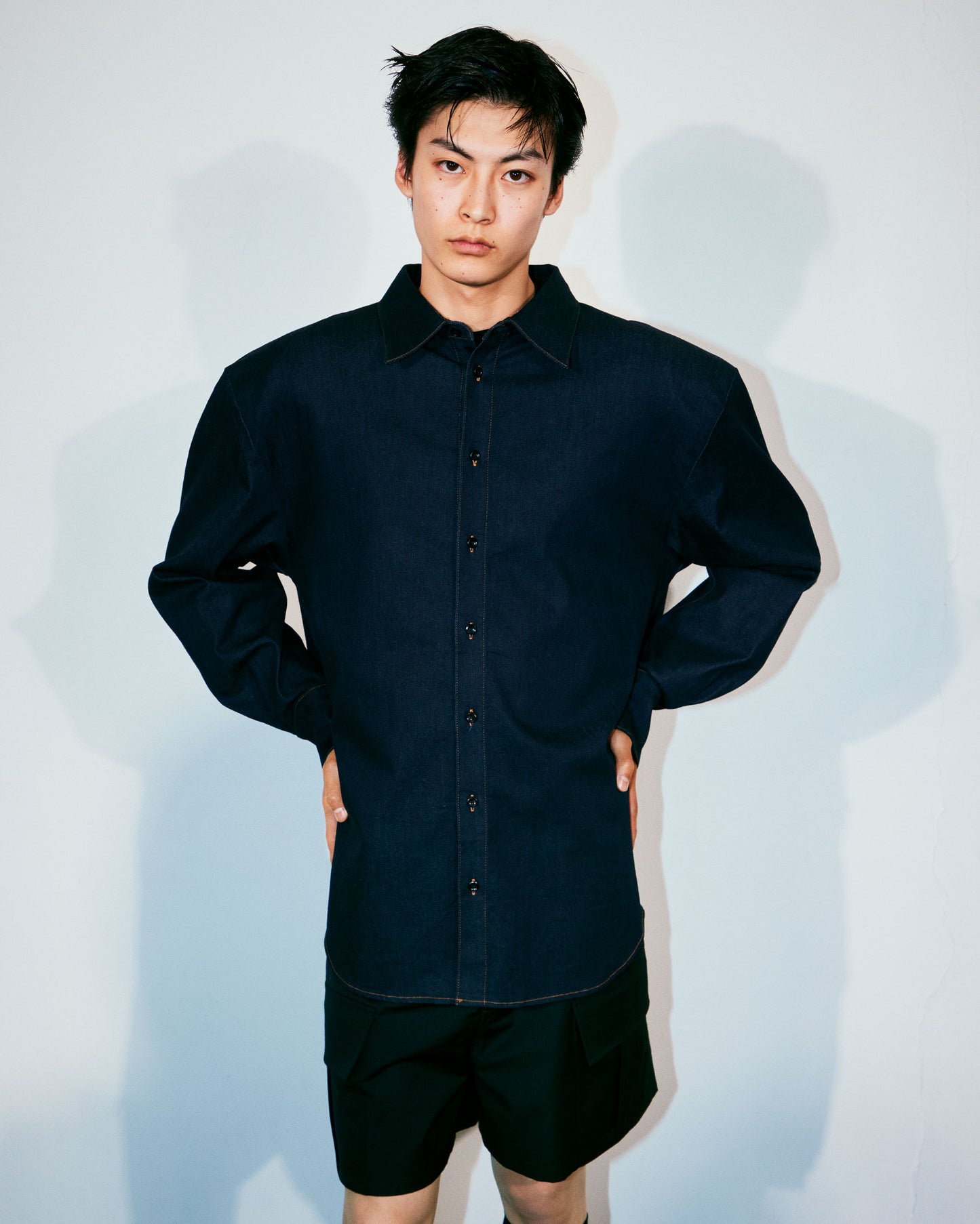Unisex over shoulder denim shirt