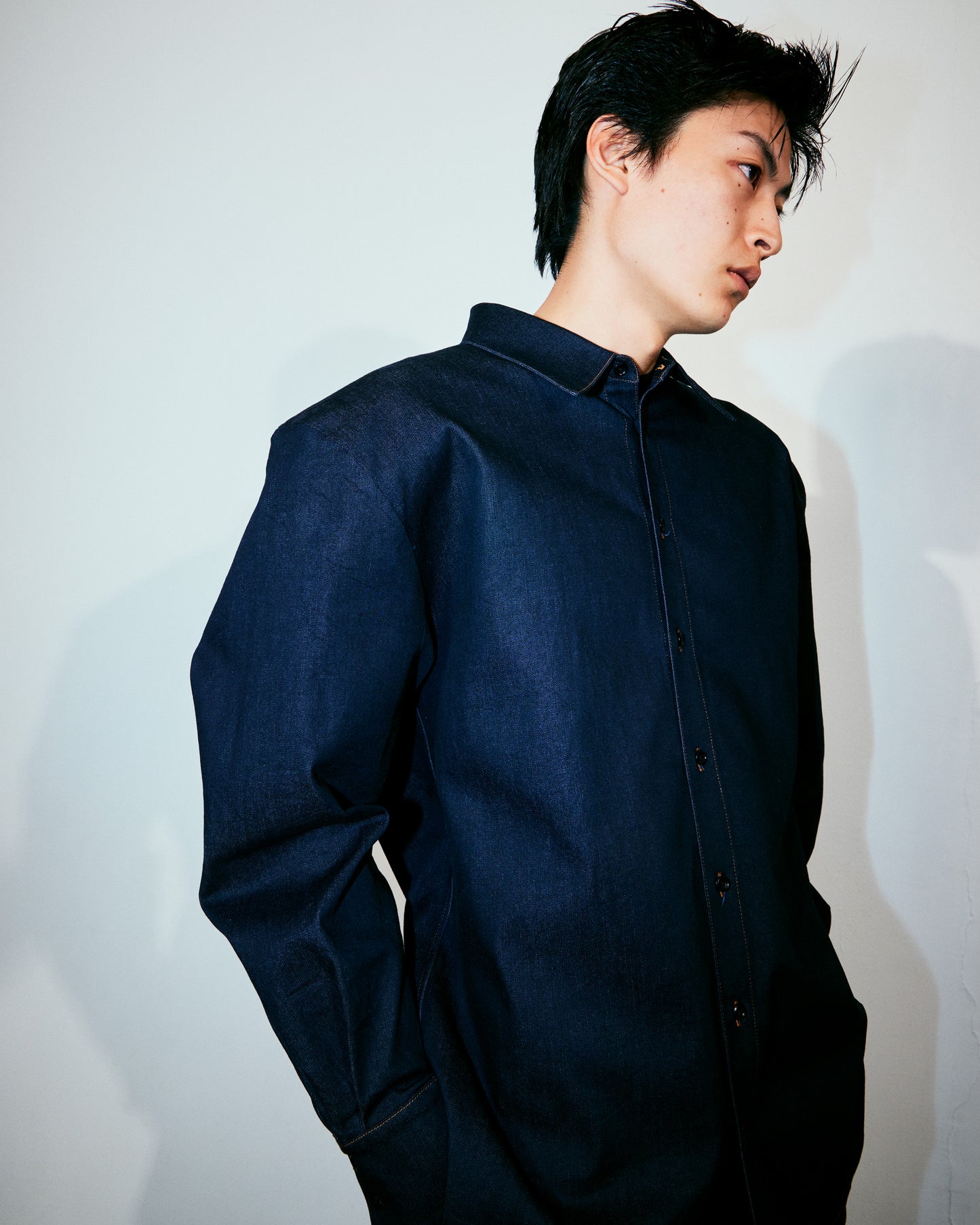 Unisex over shoulder denim shirt