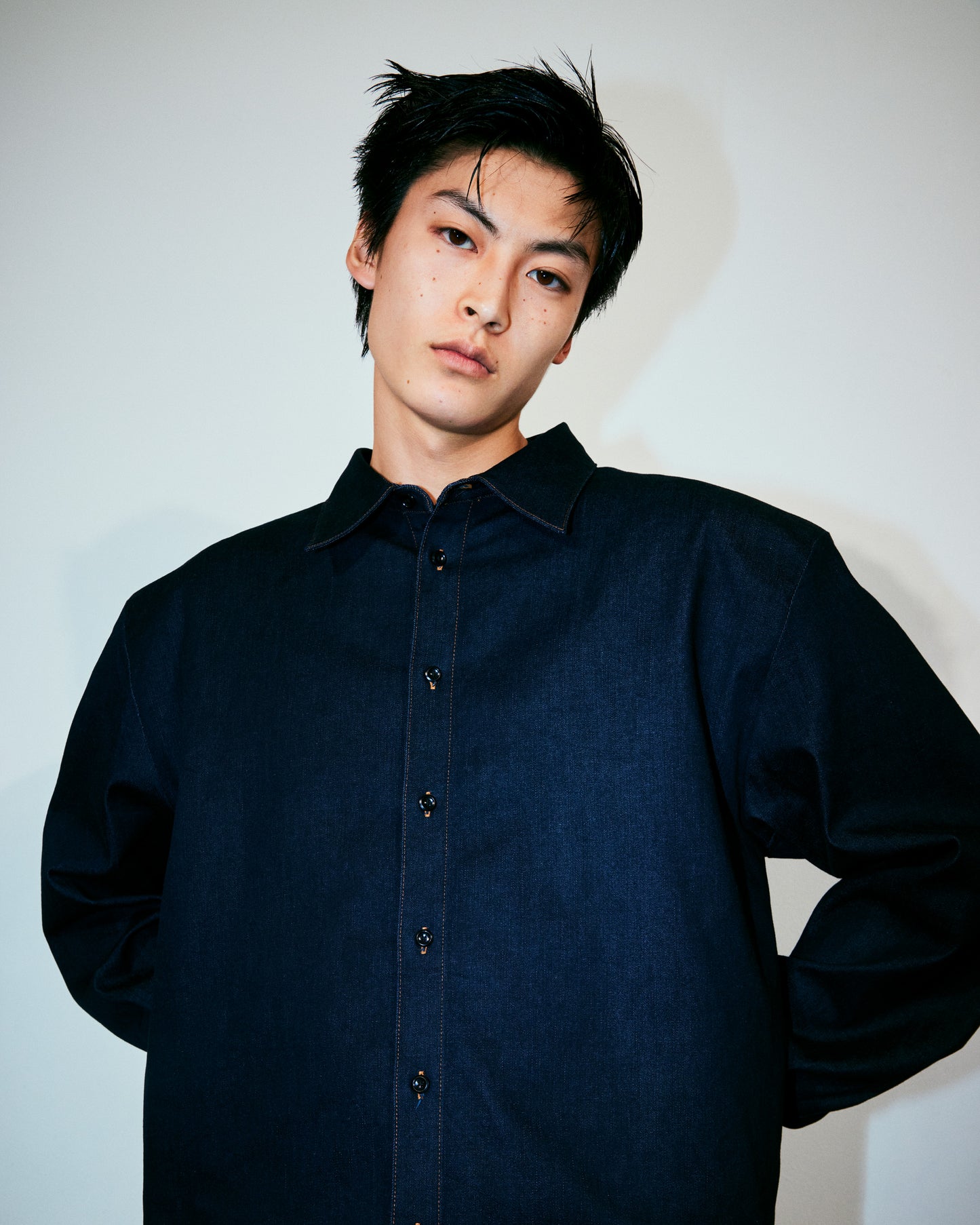 Unisex over shoulder denim shirt