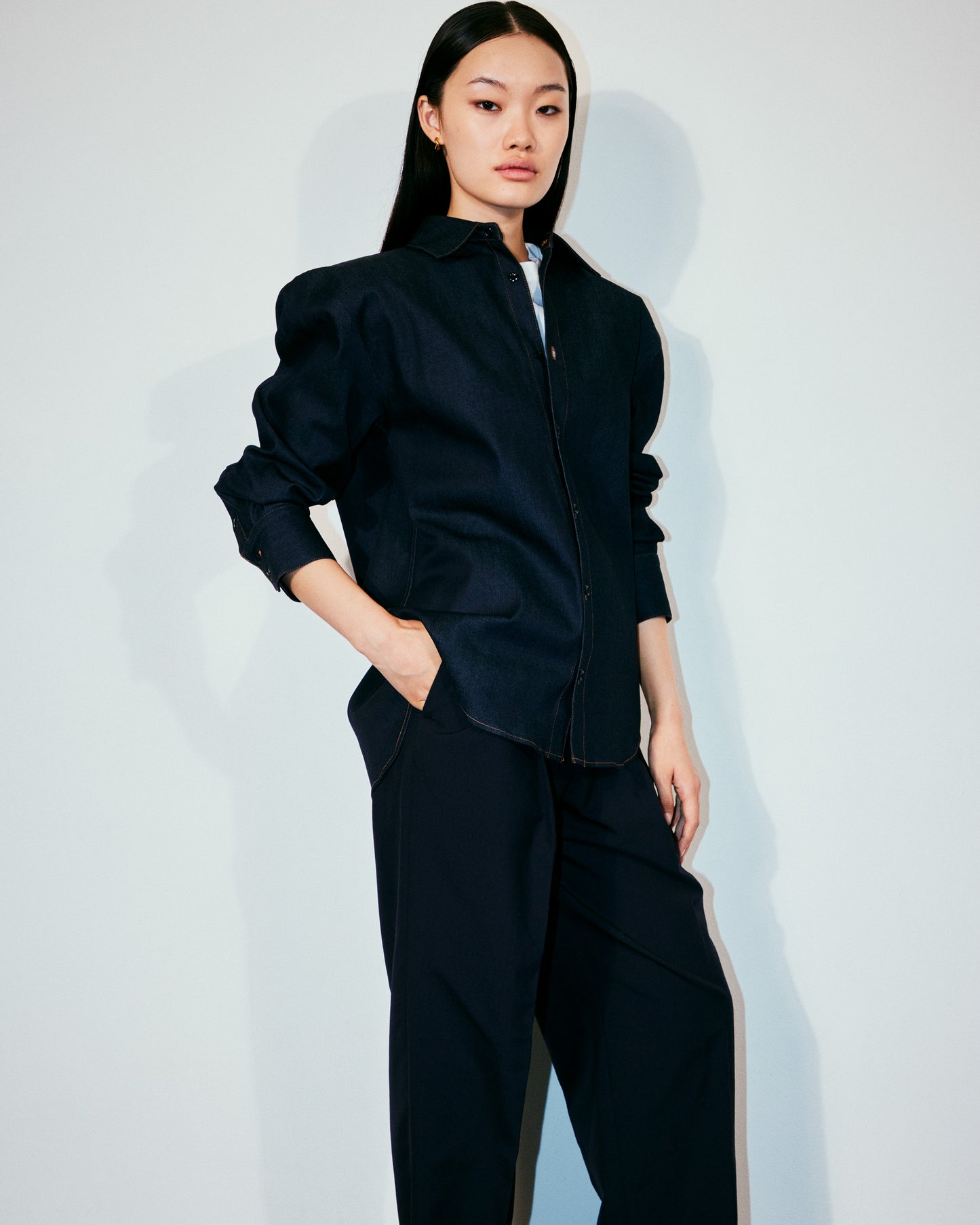 Unisex over shoulder denim shirt