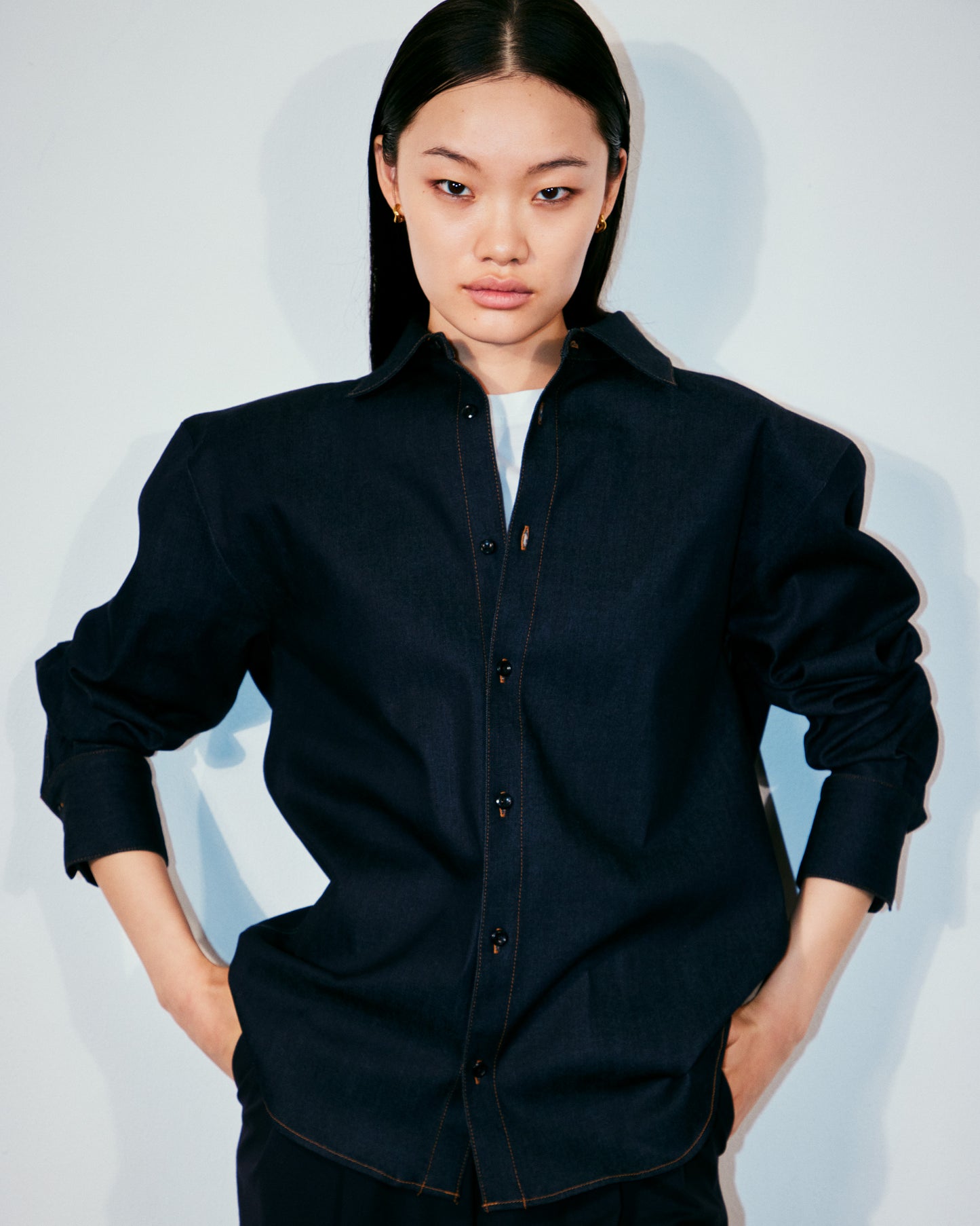 Unisex over shoulder denim shirt